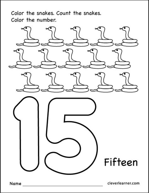 Count to 15 coloring page. Number 15 writing, counting and identification printable ...