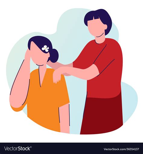 Man Hold Massage Woman Shoulder With Cartoon Flat Vector Image