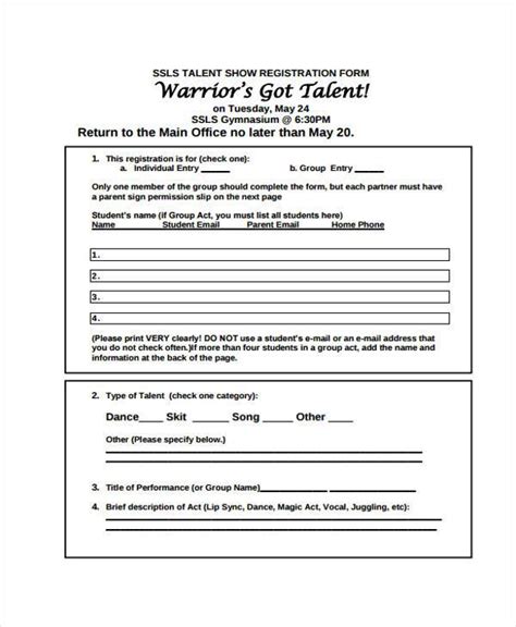 Talent Show Sign Up Sheet