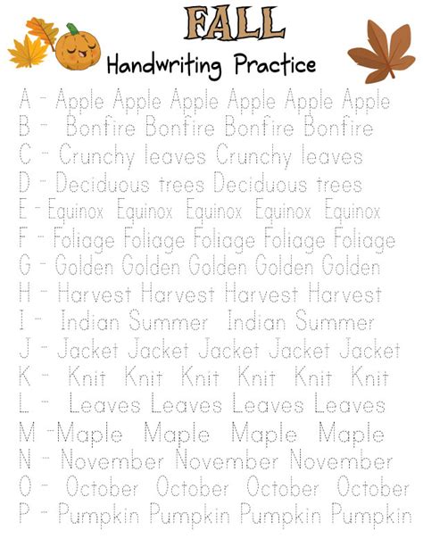 Fall Autumn Handwriting Practice And Alphabet Tracingnumbers Words