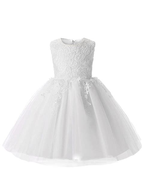Mallimoda Girls Lace Tulle Flower Princess Wedding Dress For Toddler