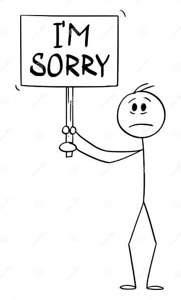 Sad Person Holding I M Sorry Sign Vector Cartoon Stick Figure