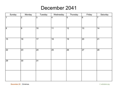 Basic Calendar For December 2041