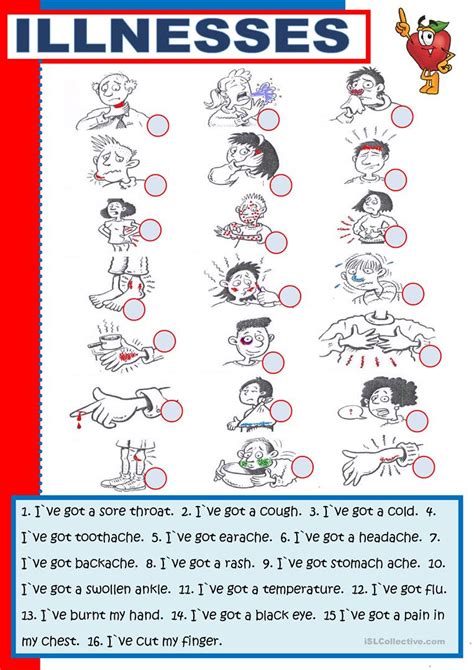 English vocabulary exercises elementary and intermediate level: Illnesses - English ESL Worksheets for distance learning and physical classrooms