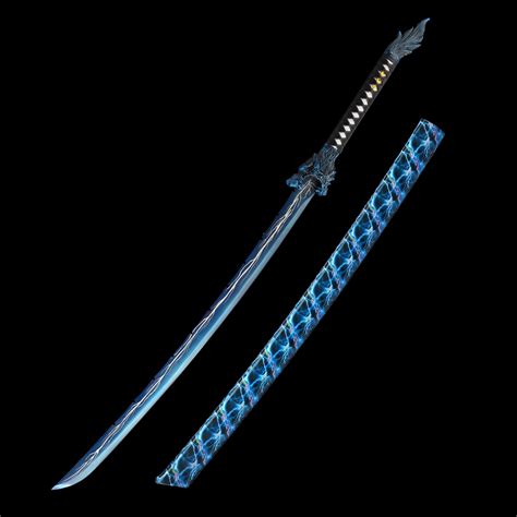 Blue Katana Handmade Japanese Katana Sword With Blue Lightning Blade