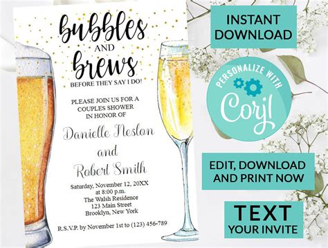 Bubble And Brews Engagement Party Invitation Digital Instant Download