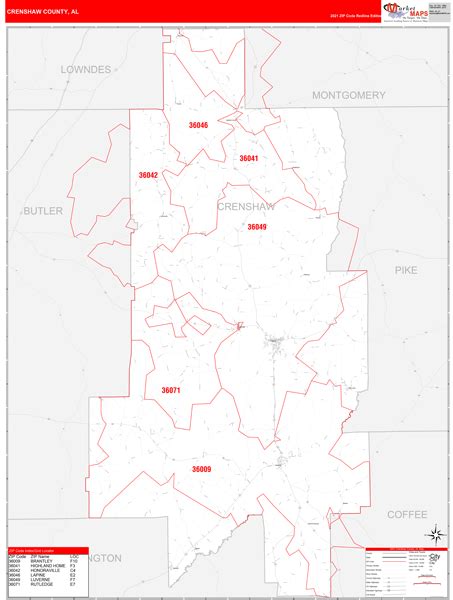 Crenshaw County Al Zip Code Wall Map Red Line Style By Marketmaps