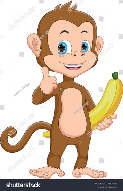 Cartoon Cute Monkey Holding Banana Stock Vector Royalty Free
