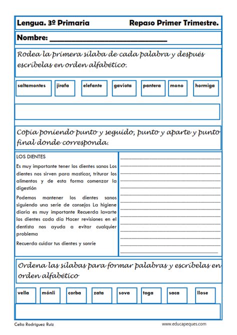 Recursos Para El Aula Ejercicios De Lengua Para Tercero De Primaria