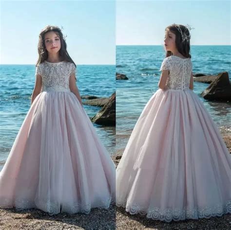 Pink Flower Girl Dresses For Summer Beach Garden Weddings 2018 Cap