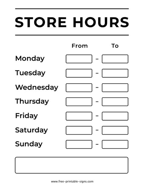Printable Store Hours Sign Free Printable Signs