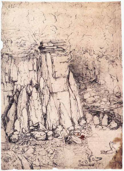 Leonardo Da Vinci Rocky Landscape Studies In Pen And Ink