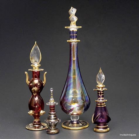 4 Unique And Unusual Vintage Large To Tiny Egyptian Blown Glass Perfume