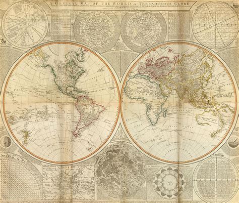 Vintage Map Of The World 1799 Drawing By Cartographyassociates Pixels
