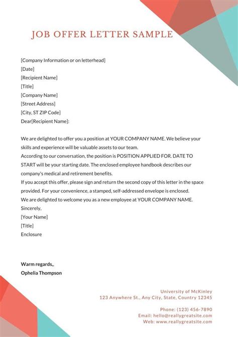 Offer Letter Format Job Offer Letter Format Samples Template