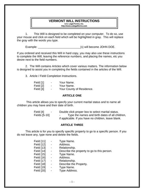 Last Will And Testament For Other Persons Vermont Form Fill Out And