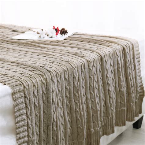 Piccocasa Cotton Throw Blanket Cable Knit Decorative Blanket Khaki 47