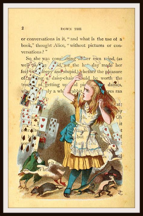 Alice In Wonderland Vintage Art Print With Original Book