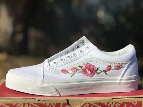 Pink Rose Customized Embroidered Old Skool Vans Converse Sneaker