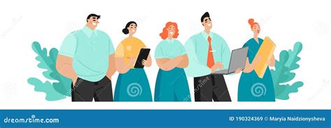 Flat Vector Concept Illustration Of A Company Employees Posing Together