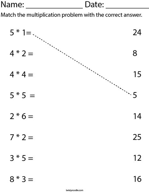 Multiplication Match Up Worksheet