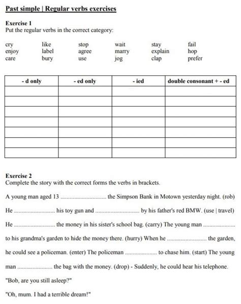 Past Simple Of Regular Verbs Worksheet Learn English