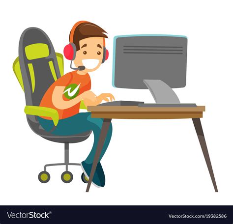 Young Caucasian White Gamer Playing Video Game Vector Image