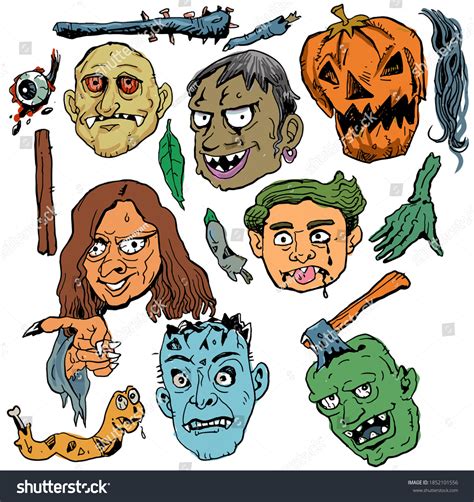 Zombies Scary Faces Set Cartoon Stock Vector Royalty Free 1852101556