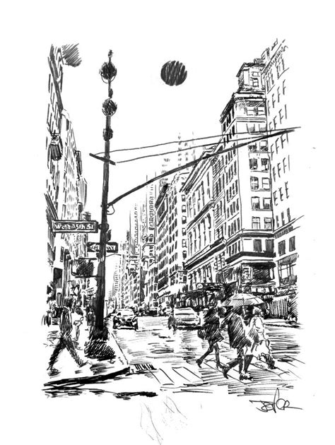 City Street Scene Drawing