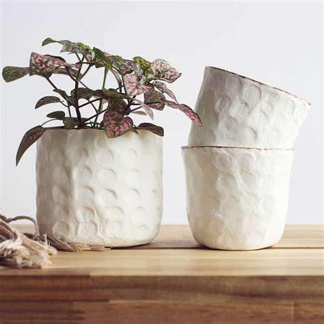Handmade Textured Clay Plant Pot In Neutral House