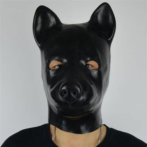 Black Latex Dog Hood Rubber Dog10mm Moulded Latex Dog Mask Cosplay