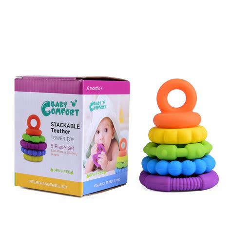 Stacking Baby Teether Toy Sensory Silicone Teething Rings For Babies
