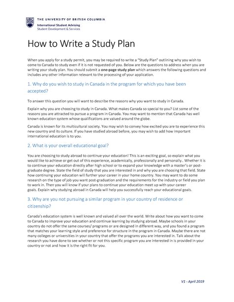 How To Write A Study Plan V1 April 2019 V1 ‐ April 2019 How