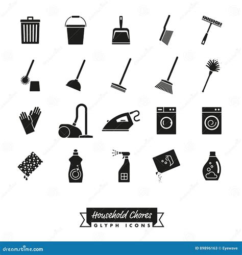 Household Chores Glyph Icon Set Stock Vector Illustration Of Brush