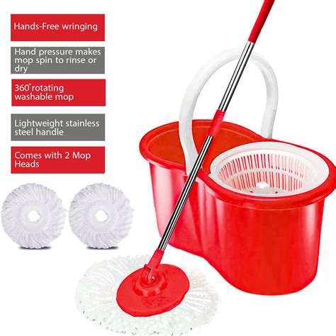 360° Floor Magic Spin Mop Bucket Set Microfiber Rotating Dry Heads With