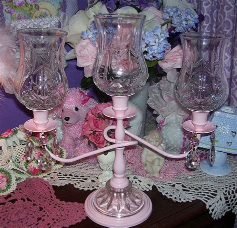 Pink Candelabra W Crystal Prisms Mason Jar Wine Glass Romantic Decor