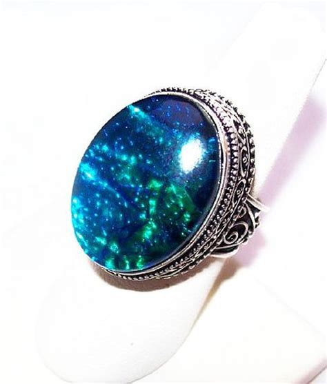 Neon Blue Green Opal Ring Signed 925 Sterling Silver Ladies Sz Etsy