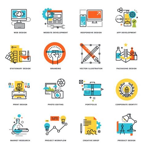 Set Of Flat Line Design Business Icons — Stock Vector © Variant 108063110