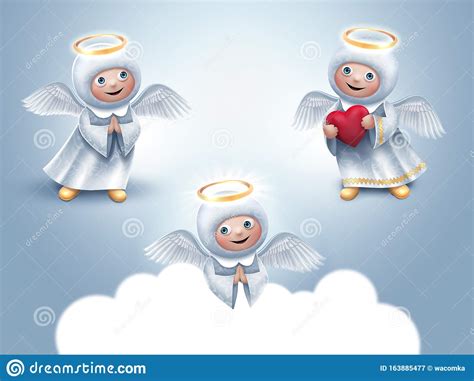 Angels In Heaven 3d Illustration Cute Cartoon Characters Funny