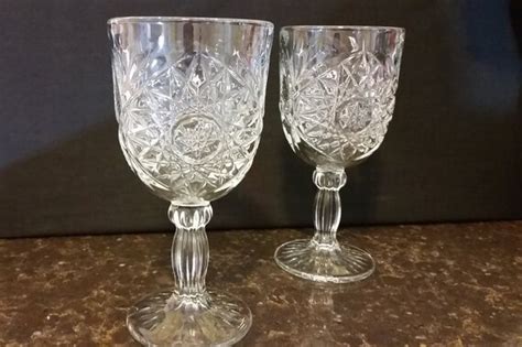 Mid Century Pressed Glass Goblets Drinking Glasses By Chictexan