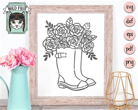 Rain Boots Svg File Rain Boots With Flowers Svg File Etsy