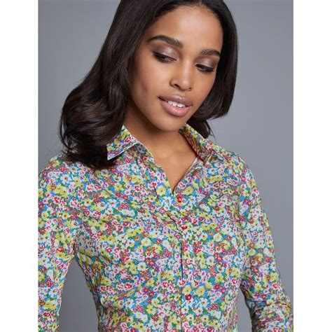 Hawes And Curtis Women S Blue And Yellow Floral Print Semi Fitted Shirt Single Cuff Habari Deals