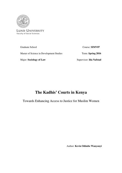 Pdf The Kadhis Courts In Kenya Towards Enhancing Access To Justice