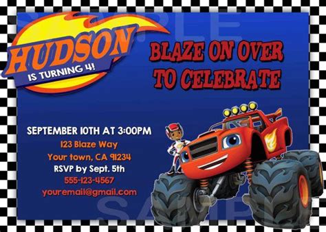 No physical item will be shipped to you. Personalized Blaze and the Monster Machines Birthday Party Invitation- Monster Truck Digital ...