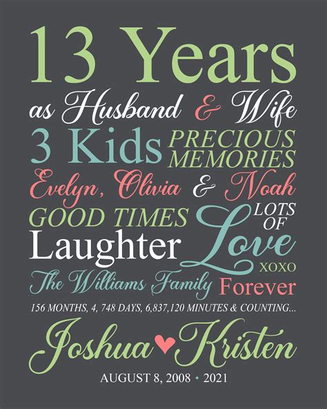 13th Anniversary Personalized Ts For Wife Husband Spouse Married