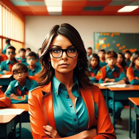 Premium Ai Image A Woman Wearing Glasses Standing In Front Of A Classroom