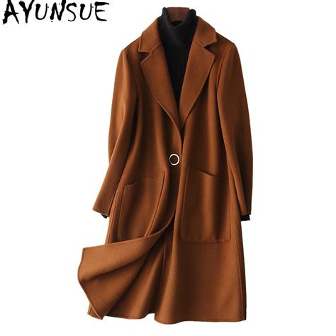 Ayunsue 2018 Womens Spring Jackets Double Side Wool Coat Female Autumn