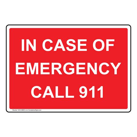 Rectangle Red In Case Of Emergency Call 911 Sign Or Label