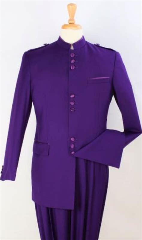 9 Button Banded Collar Clerical Suit In Purple Divinity Clergy Wear