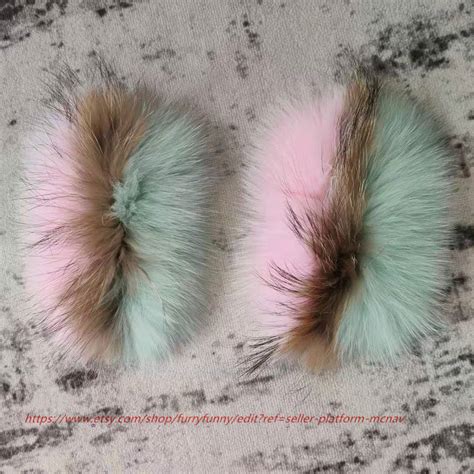 Mint Green Pink Real Fox Fur Pieces Fur Pelt For Diy Slides Etsy